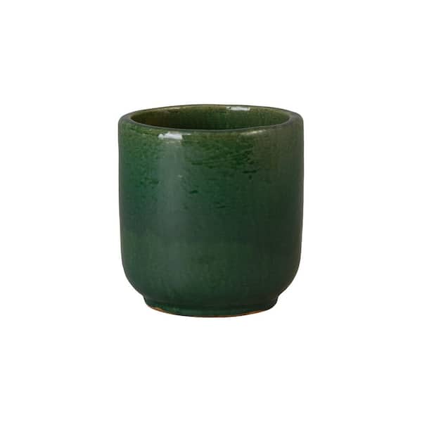 Barrel 10 in. Dark Green Ceramic Round Planter (10 in. L x 10 in. W x 11 in. H) High-Fire Treatment with Drainage Hole