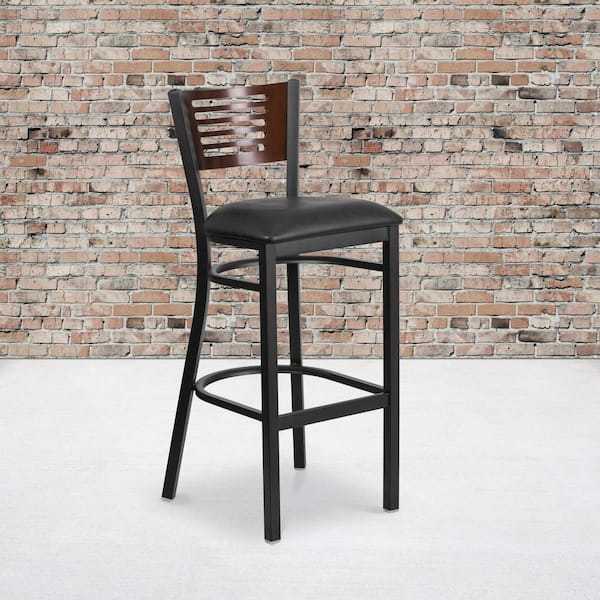 32 in. Black and Walnut Cushioned Bar Stool