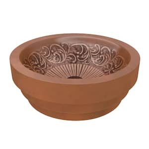 Admiral 20 in . Handmade Vessel Sink in Polished Antique Brown Copper with Flora Design Interior