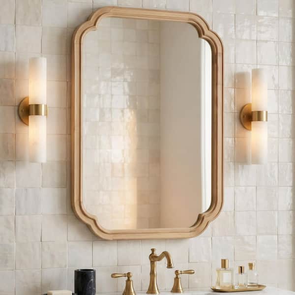 Natural Wood 24 in. W x 36 in. H Small Rectanngular Framed Decorative Wall Mount Bathroom Vanity Mirror