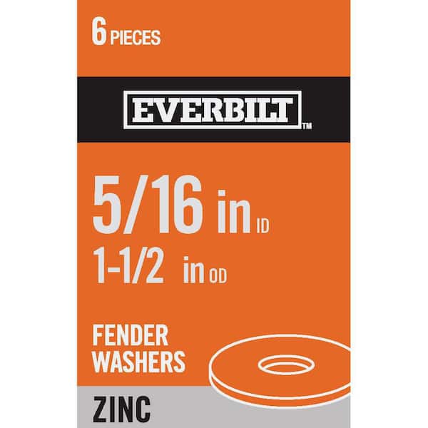 Everbilt 5/16 in. x 1-1/2 in. Zinc-Plated Steel Fender Washer (6 Per Pack)