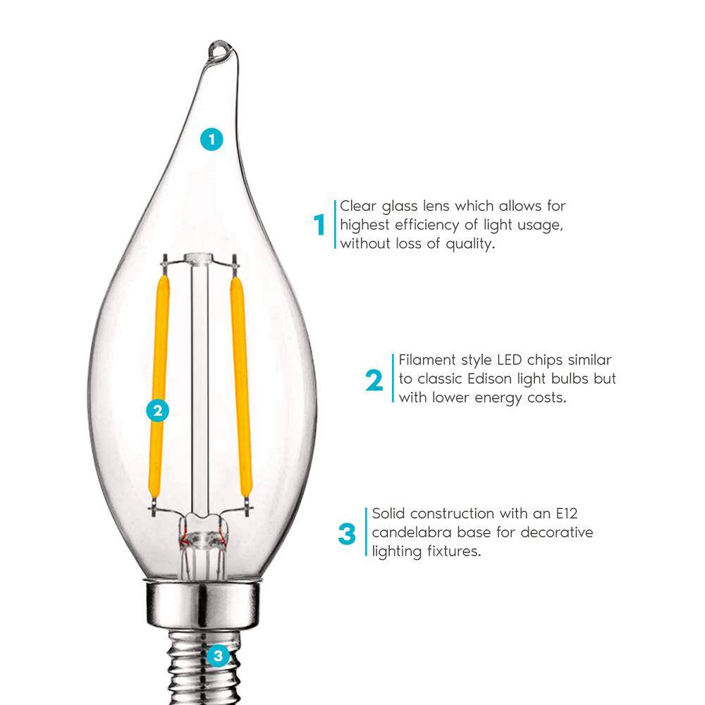 Dimmable Warm White LED Candelabra Light Bulbs, 24-Pack