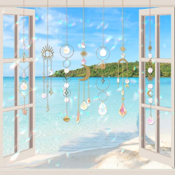 Phewnyzo 10-Pieces Colorful Crystal Suncatchers with Chain Pendant