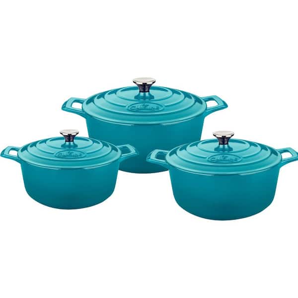La Cuisine Range Collection 6-Piece Cast Iron Casserole Dishes Set in High Gloss Teal