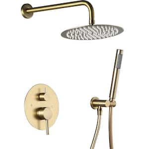 Single Handle 2-Spray 10 in Round Shower Faucet 2.5 GPM with 360° Swivel in. Brushed Gold