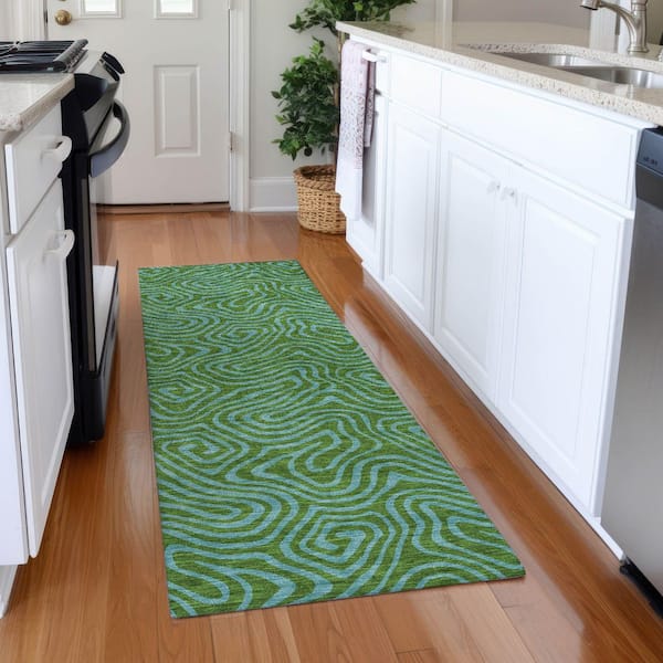 Mayfield Premium Machine Washable Abstract AMF1031 Green 2 ft. 3 in. x 7 ft. 6 in. Runner Rug