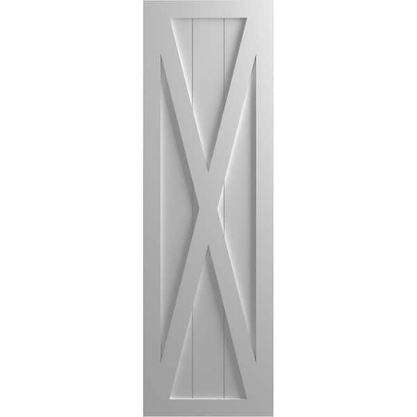 Ekena Millwork 15 in. x 50 in. True Fit PVC Single X-Board Farmhouse Fixed Mount Board and Batten Shutters Pair in Primed