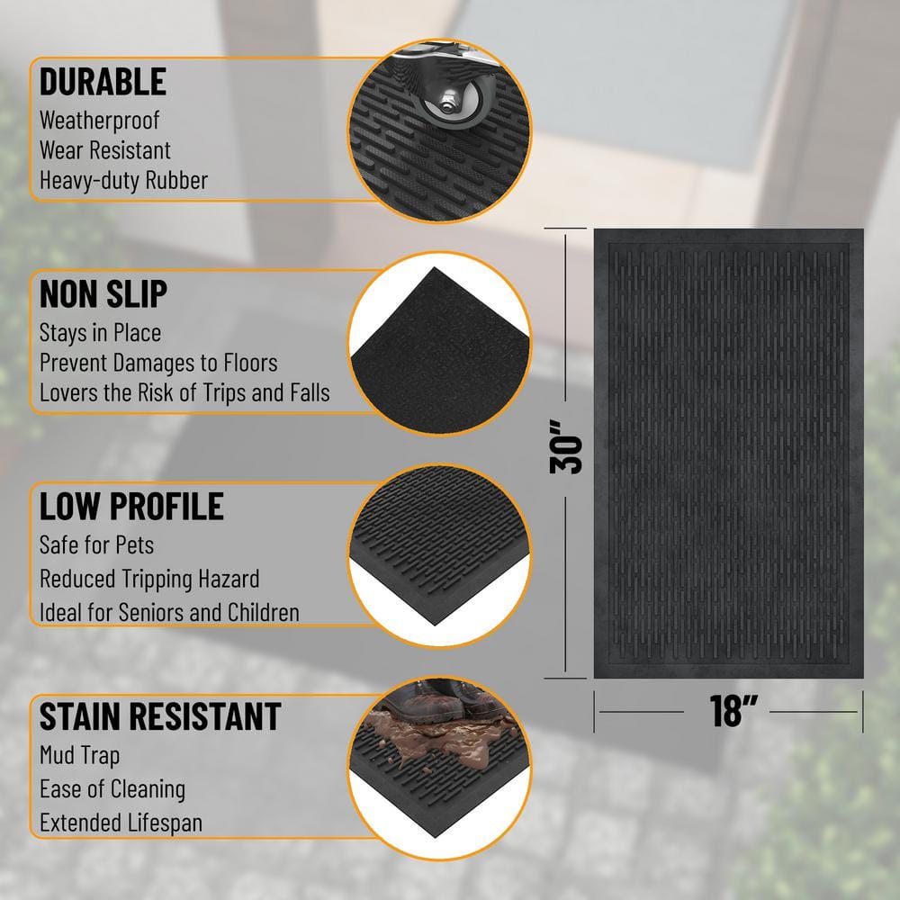 Black Rubber Non-Slip Outdoor Doormat, 18" x 30"