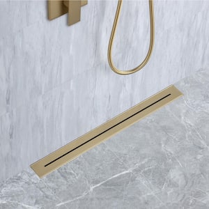 28 in. Stainless Steel Linear Shower Drain with Square Pattern Drain Cover in Brushed Gold