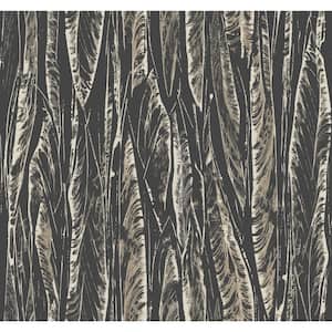 Black Native Leaves Wallpaper, 27-in by 27-ft