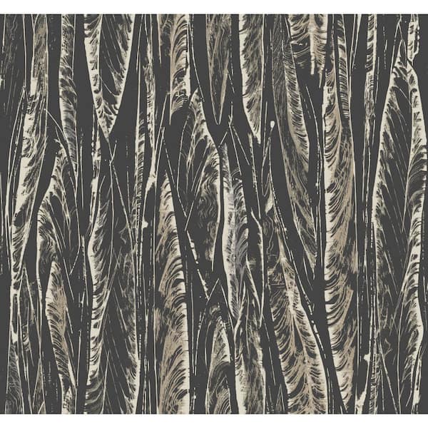 York Wallcoverings Black Native Leaves Wallpaper, 27-in by 27-ft