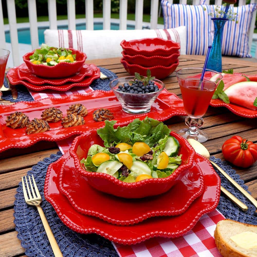 Perlette Red Heavyweight Melamine 12-Piece Dinnerware Set