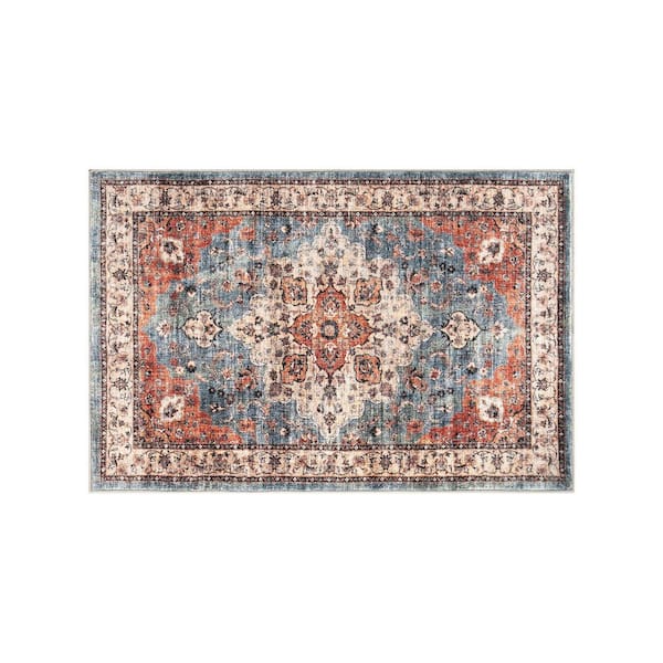 Traditional Distressed Washable Non Slip Multi 2 ft. x 4 ft. Area Rug