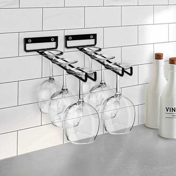 2 Pack Wine Glass Rack - 14" Under Cabinet Stemware Holder | Silver Wall Mount
