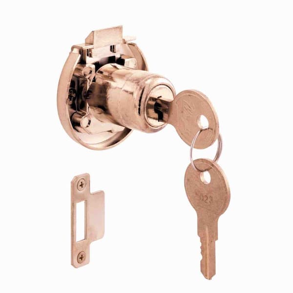 Prime-Line Brass spring-loaded Keyed, Surface Mount Cabinet Lock