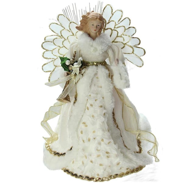 Northlight 14 in. Lighted B/O Fiber Optic Angel in Cream and Gold Gown ...