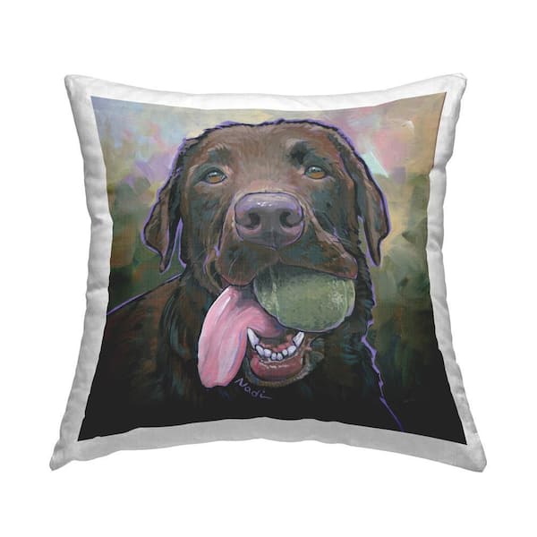 Stupell Industries Labrador and Tennis Ball Brown Print Polyester 18 in. x 18 in. Throw Pillow