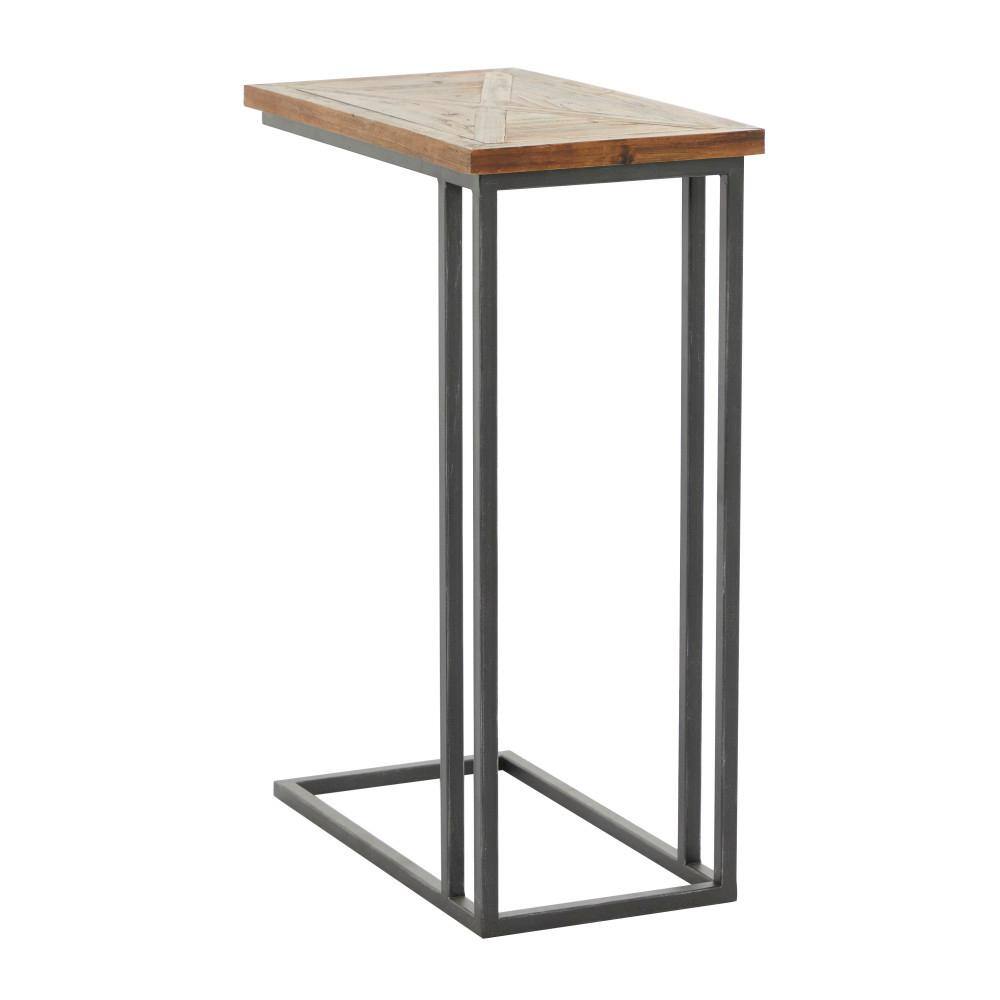 Litton Lane 11 in. Black Rectangle Wood CShaped End Table with Brown