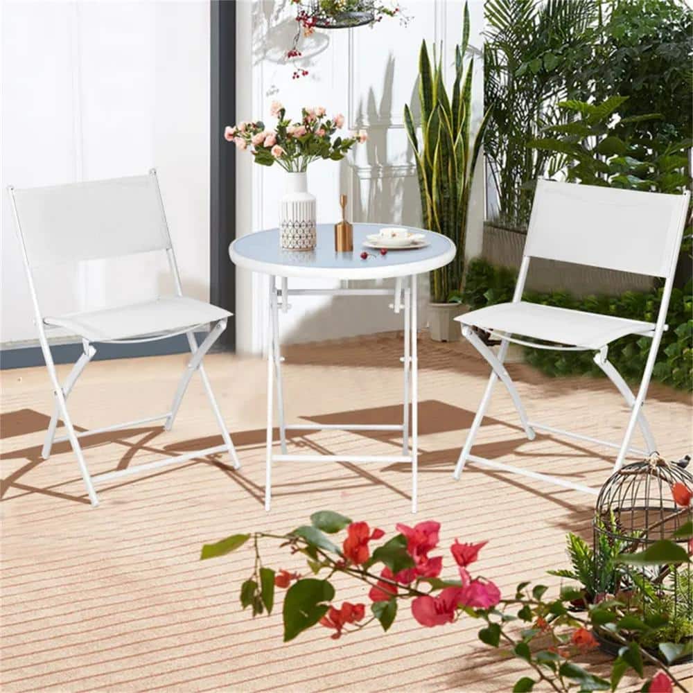 White 3-Piece Metal Outdoor Lounge Chair Without Sunshade Without Cushion