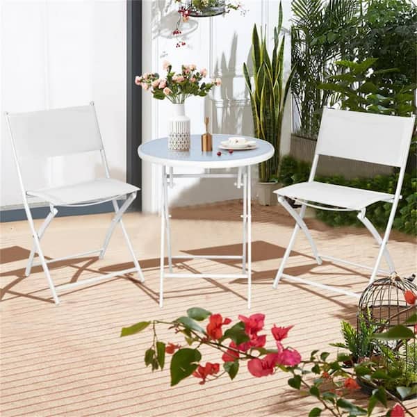 Cubilan White 3-Piece Metal Outdoor Lounge Chair Without Sunshade Without Cushion