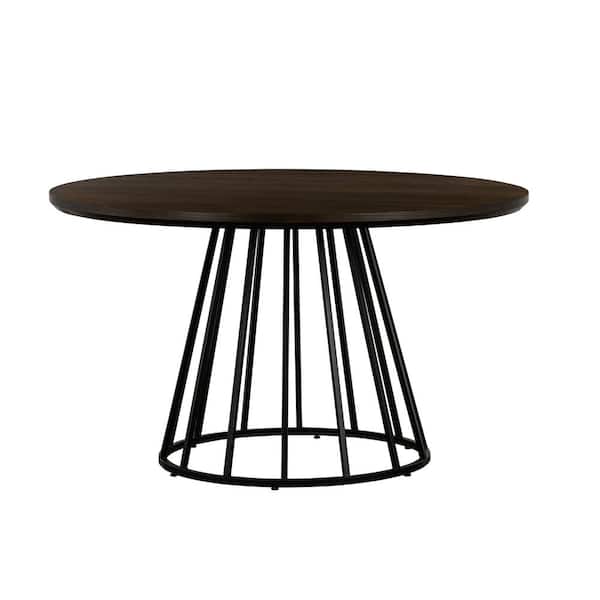Armen Living Motion Dark Gray Oak and Metal Round Dining Table