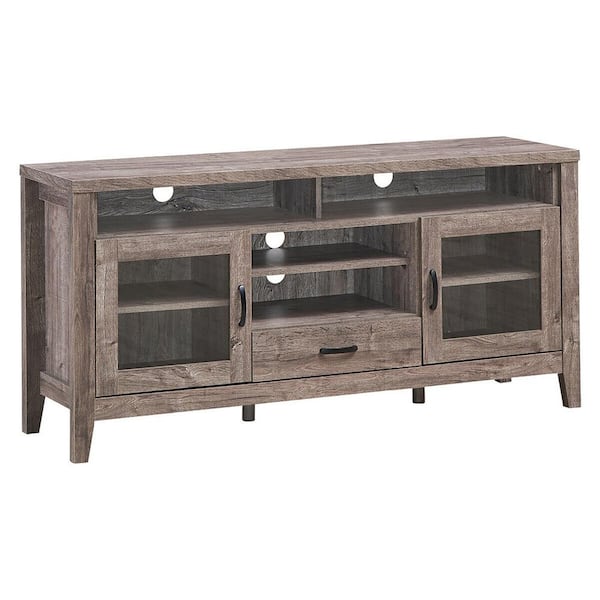 Costway 59 in. TV Stand Tall Entertainment Center Hold up to 65 in. TV with Glass Storage and Drawer