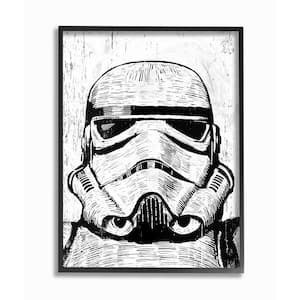 11 in. x 14 in. "Black and White Star Wars Stormtrooper Distressed Wood Etching" by Artist Neil Shigley Framed Wall Art