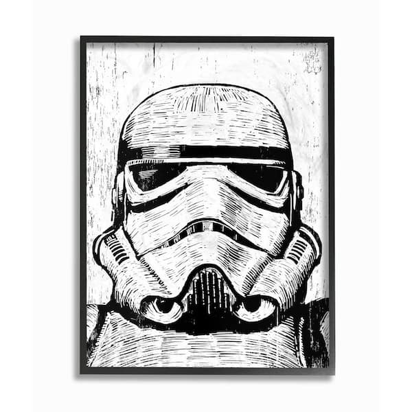 Stupell Industries 11 in. x 14 in. "Black and White Star Wars Stormtrooper Distressed Wood Etching" by Artist Neil Shigley Framed Wall Art