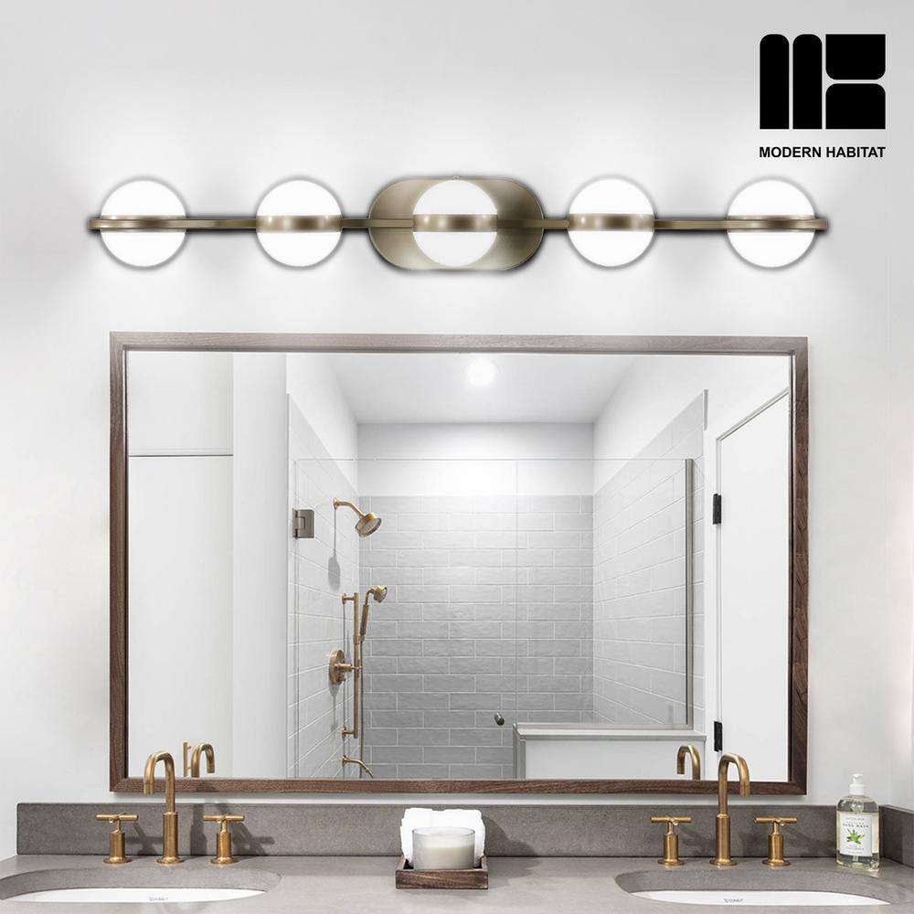 Brushed Gold 5-Light Dimmable LED Vanity Light with Globe Shades