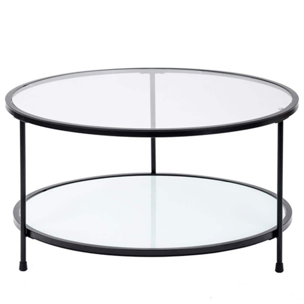 Donason 33.50 in. Black Small Round Glass Coffee Table ZYP540398 The