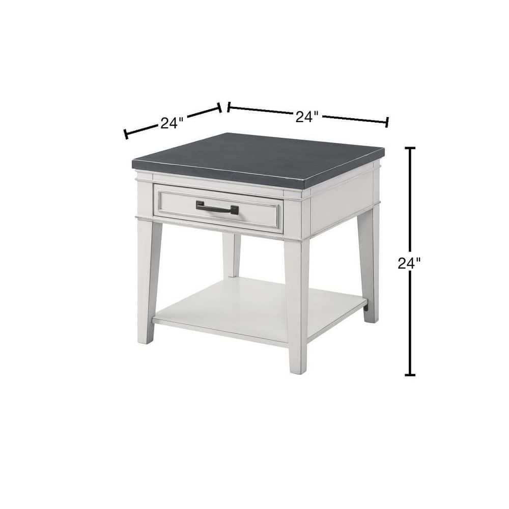Coastal Casual Antique White and Grey Wooden End Table with Storage