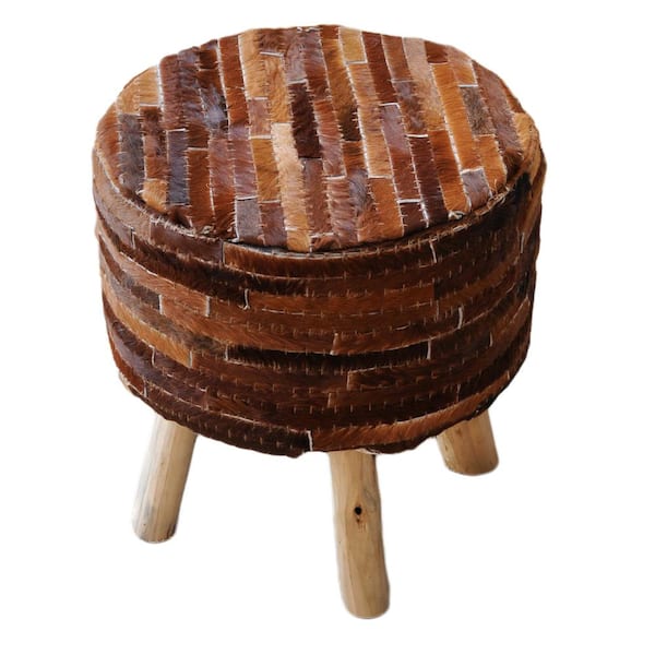 Acme Furniture Annah Brown Hide Leather Stool 96431 - The Home Depot