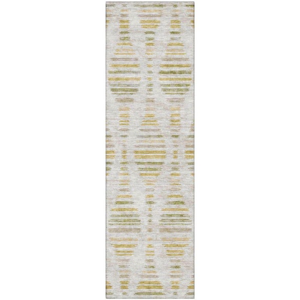 2 ft. x 7 ft. Ivory Mayfield Premium Machine Washable Abstract AMF2027 Runner Rug