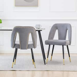 Gray Velvet Upholstered Dining Side Chair (Set of 2)