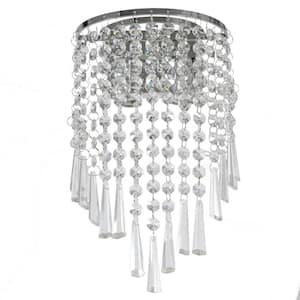 7.5 in. 2-Light Silver Modern K9 Crystal Wall Sconce with Clear Glass Shade for Bedroom Hallway Lighting Home Decor