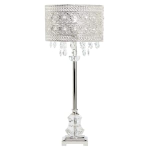 Brielle 28.75 in. Silver Table Lamp with Polished Nickel and Crystal Shade