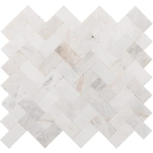 Xpress Mosaix Groutless Daphne White Honed 11 in. x 12 in. Marble Herringbone Mosaic Tile (7.5 sq. ft./case)