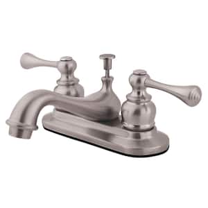 English Vintage 4 in. Centerset 2-Handle Bathroom Faucet with Plastic Pop-Up in Brushed Nickel
