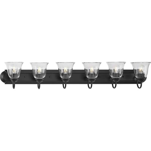 Progress Lighting Clear Glass 48 in. 6-Light Matte Black Transitional Vanity Light with Clear Glass for Bathroom