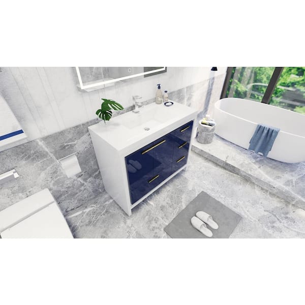 Moreno Bath Dolce 42 In. W Bath Vanity In Glossy Blue With Reinforced Acrylic Vanity Top In White With White Basin And Right Drawers-Md642R-Nb - The Home Depot