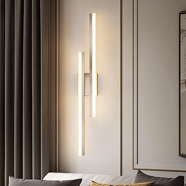 2-Light Minimalist Nickel LED Wall Sconce with Frosted Acrylic Shade, Modern Accent Light for Bedroom or Living Room