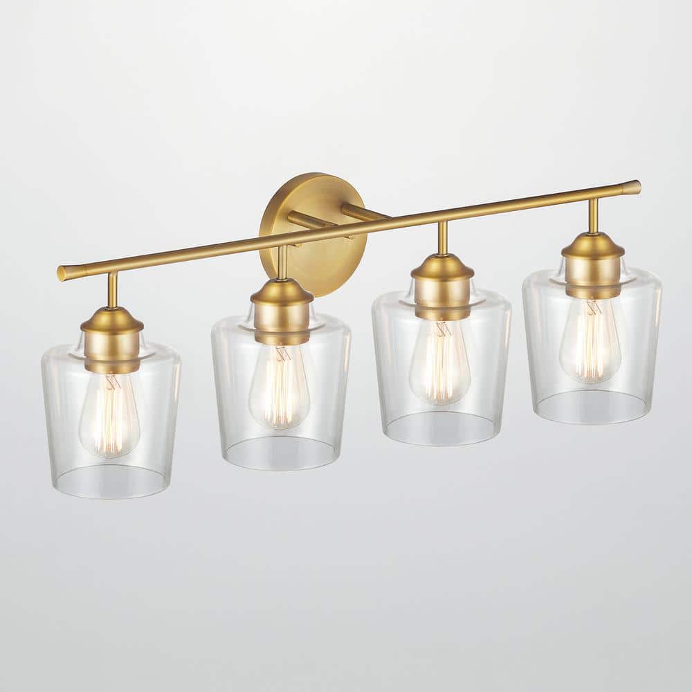 Antique Brass 4-Light Dimmable Vanity Light with Clear Glass Shades