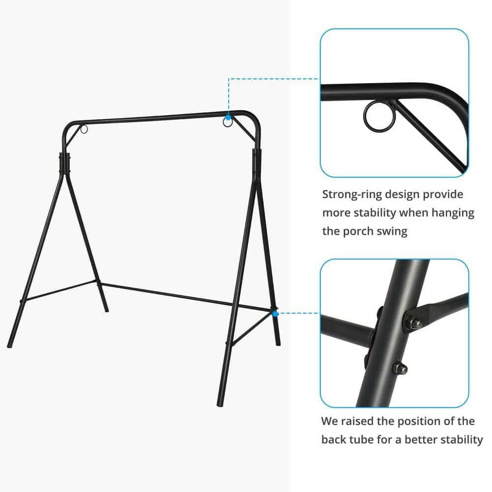 Black Powder-Coated Metal Outdoor Swing Stand Frame