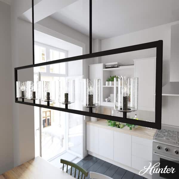 Hunter Kerrison 6-Light Natural Iron Shaded Chandelier with Clear Seeded Glass Shades