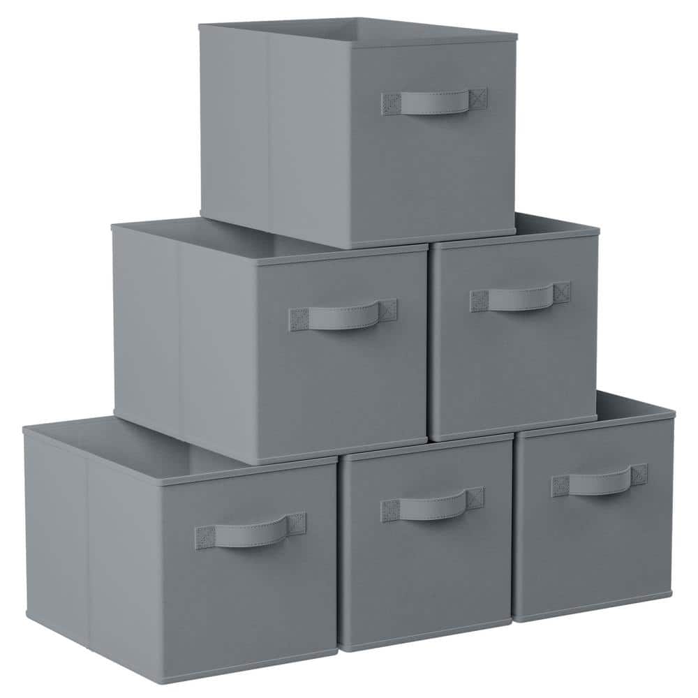 Ornavo Home 13 in. x 13 in. x 15 in. Gray Cube Storage Bin 6PKBIN13