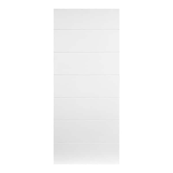 AIOPOP HOME Modern Line Pattern 24 in. x 80 in. MDF Panel White Painted Sliding Barn Door with Hardware Kit