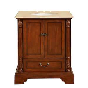 32 in. W x 23 in. D Vanity in Walnut with Marble Vanity Top in Crema Marfil with White Basin