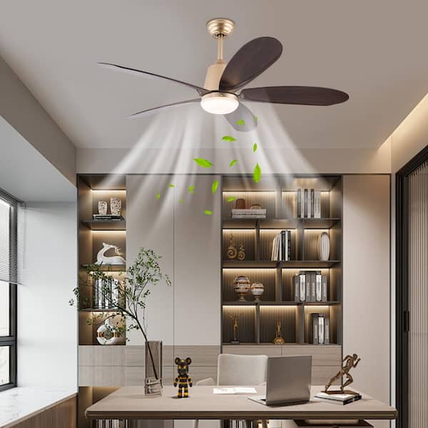 52 in. Indoor Gold Modern Ceiling Fan with 3-Color Integrated LED and Reversible Motor for Living Room, Remote Included