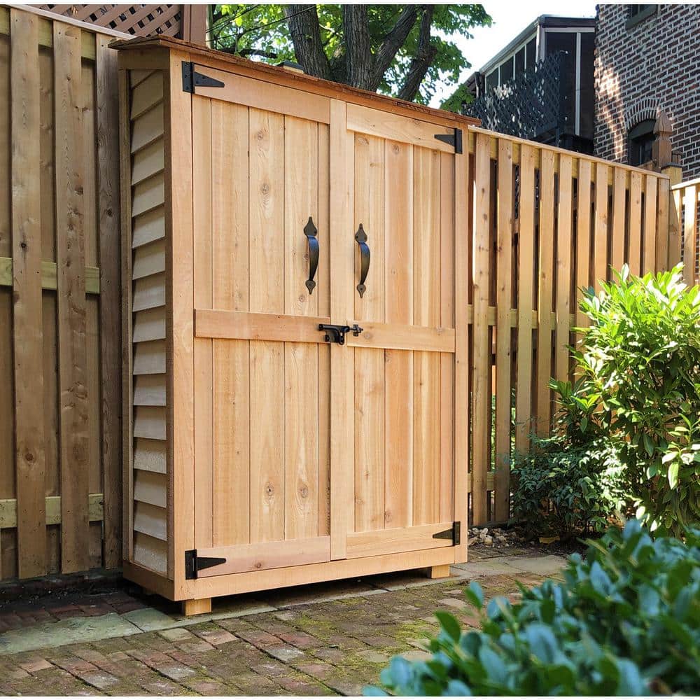 Beige Medium-Brown Wood Lean-To Shed with Shelving