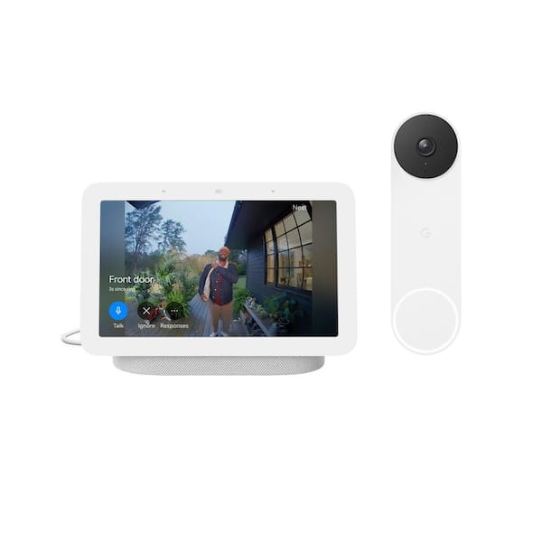 Google Nest Doorbell (Battery) Smart Wi-Fi Video Doorbell Camera Snow Plus Nest Hub 2nd Gen 7 in. Smart Home Display Chalk